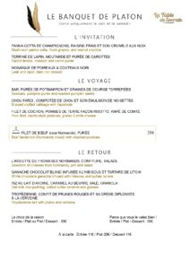 Menu Banquet de Platon du 03 octobre 2025